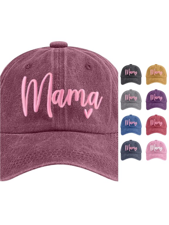 Washed Mama Print Baseball Cap Curved Brim Adjustable Outdoor Ball Hat