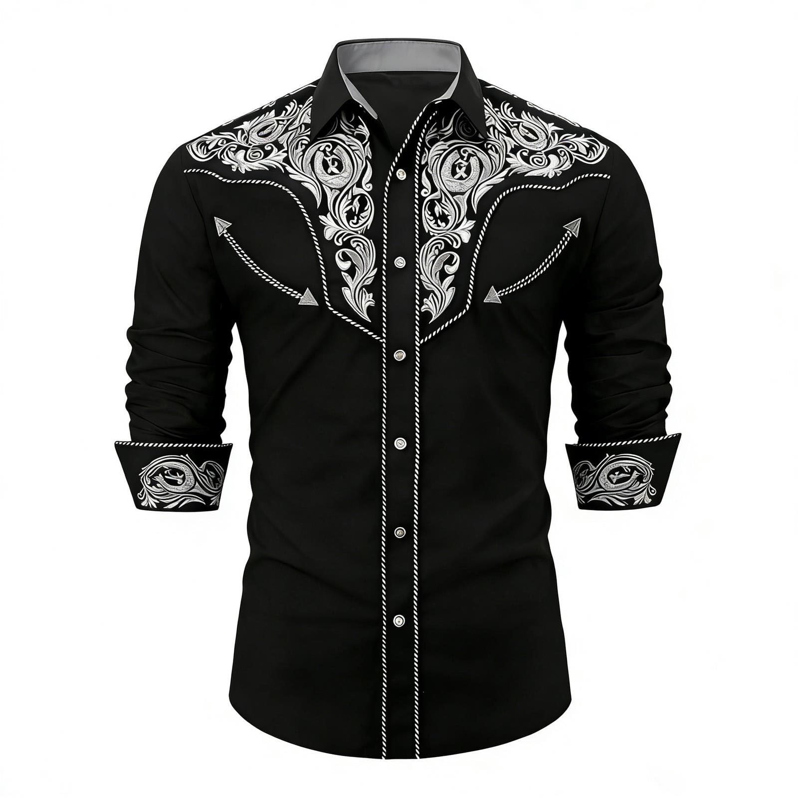 XIAOCHA Western Cowboy Embroidered Long Sleeve Shirt for Men Retro ...