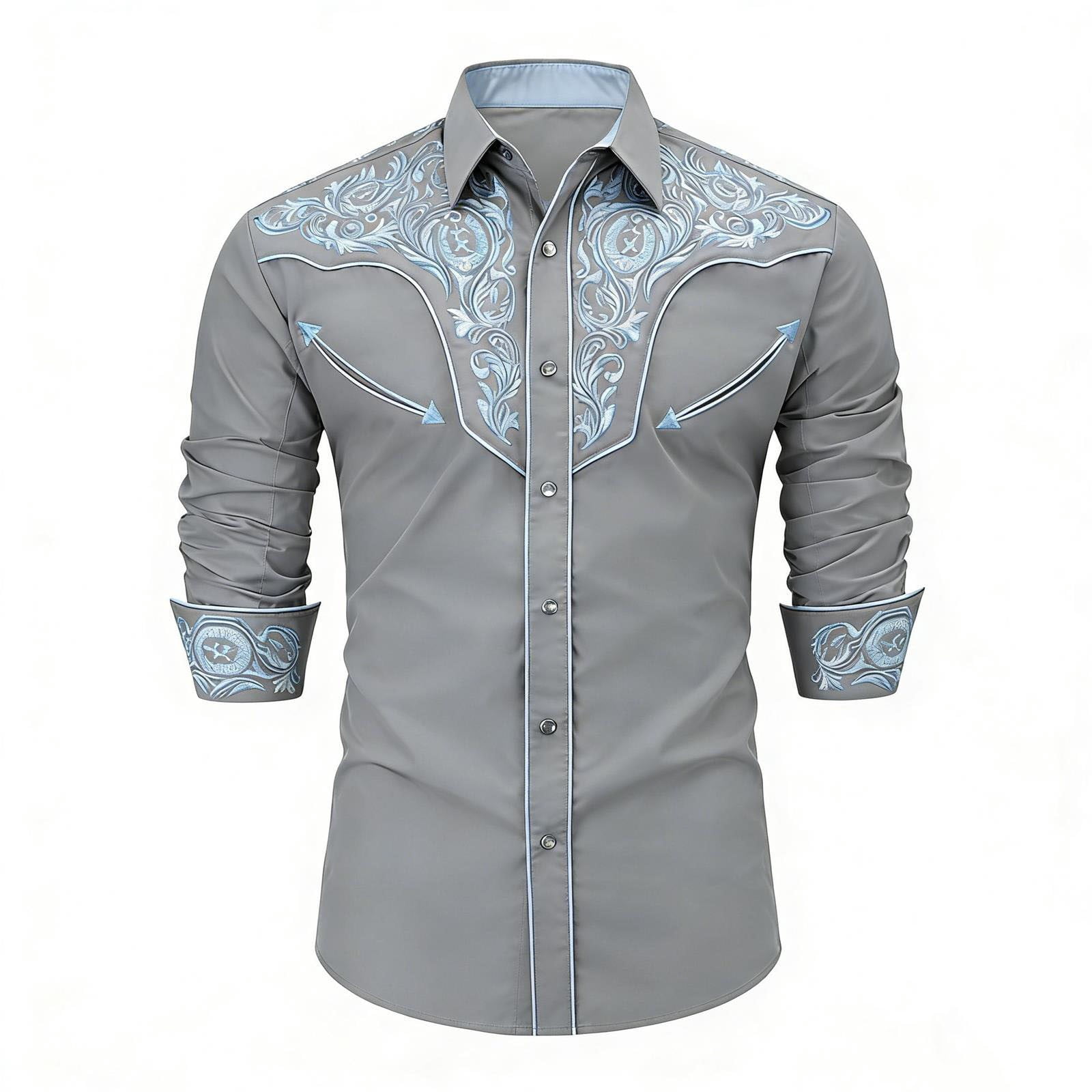 XIAOCHA Western Cowboy Embroidered Long Sleeve Shirt for Men Retro ...