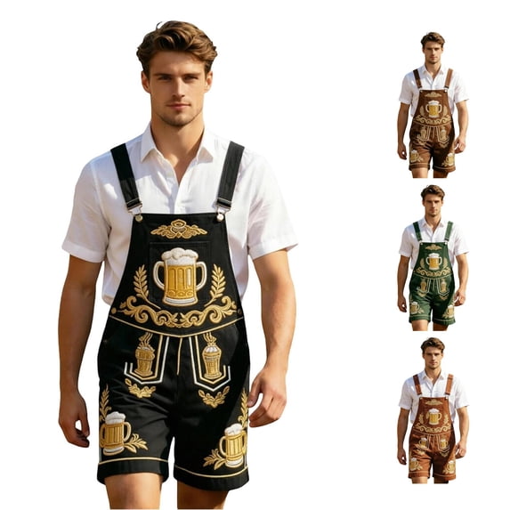XIAOCHA Wheat Scroll Lederhosen for Men Wide Strap Oktoberfest Overalls Halloween Party Shorts,Black,Sizes S