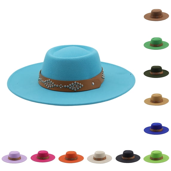 XIAOCHA Wide Brim Wool Cowboy Hat for Men Solid Shapeable Brim Outdoor Western Hat Horse Riding Western Cowboy Hat,Sky Blue