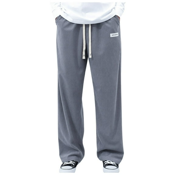 XIAOCHA Wide Leg Pants for Men Corduroy Drawstring Straight Trousers Stretchy Casual Pant With Pocket