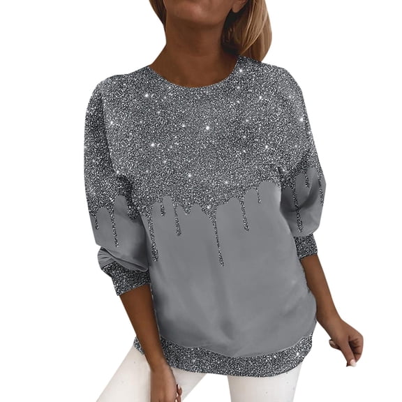 XIAOCHA WoMen's Sequin Drip sweatshirt Relaxed Fit Crew Neck Long Sleeve top Trendy Casual Daily Wear Party sweatshirts