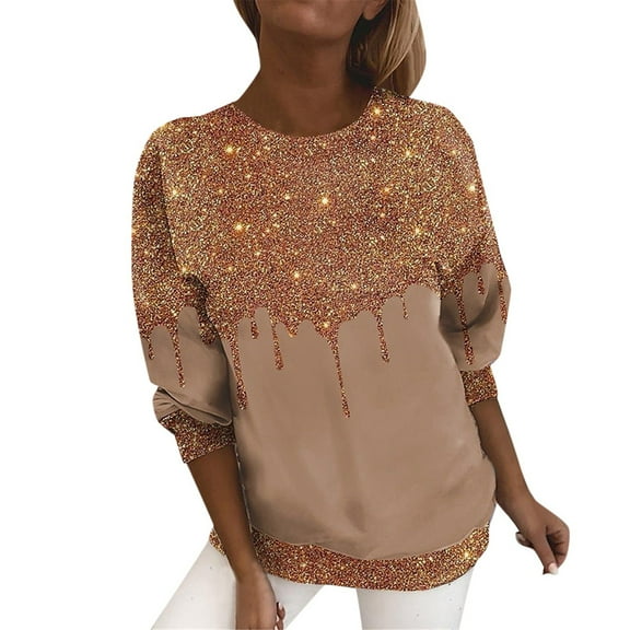 XIAOCHA WoMen's Sequin Drip sweatshirt Relaxed Fit Crew Neck Long Sleeve top Trendy Casual Daily Wear Party sweatshirts