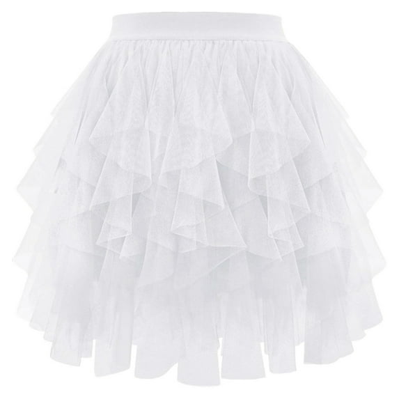 XIAOCHA Women Black Tiered Tulle Mini Skirt Elastic Waist Ruffled Layered Mesh Skirt Party Gothic Rave Wear Skirt
