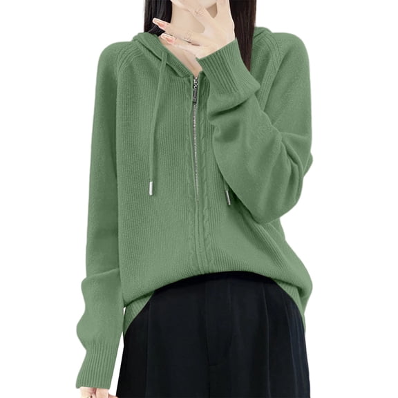 XIAOCHA Women Cardigans Soft Simple Solid Zipper Up Cardigan Chunky Knit Hood Sweater Oversized Casual Loose Long Sleeve Drawsting Hoodies Sweaters