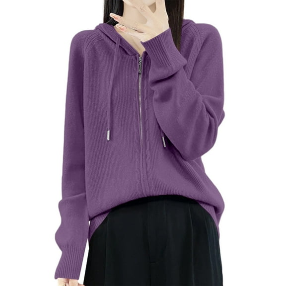 XIAOCHA Women Cardigans Soft Simple Solid Zipper Up Cardigan Chunky Knit Hood Sweater Oversized Casual Loose Long Sleeve Drawsting Hoodies Sweaters