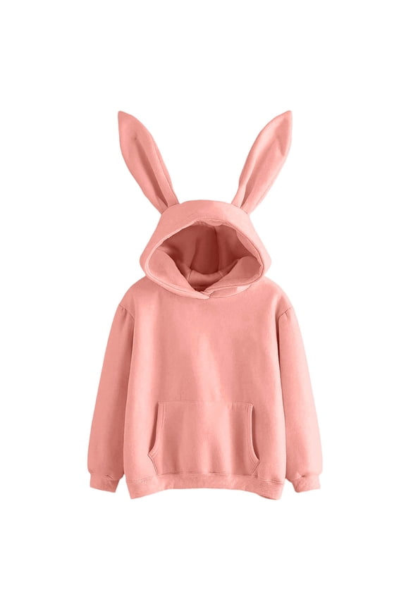 Women Cute Bunny Ear Hoodie Cozy Warm Hooded Sweatshirts Kangaroo Pocket Long Sleeve Pullover Hoodies