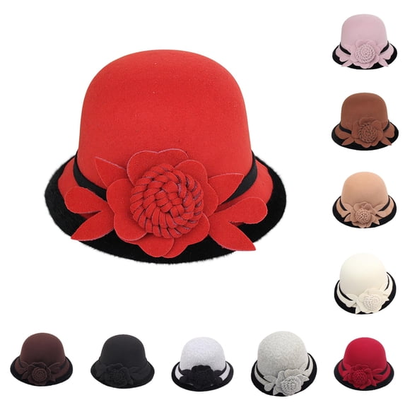 XIAOCHA Women Floral‑Accent Cloche Hat Solid Dress Hat Outdoor Street Hat,R