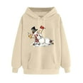 thumbnail image 1 of XIAOCHA Women Hoodies Christmas Snowman Graphic Hoodie Pullover Sweatshirt Funny Snowman With Drink Cardinal Print Long Sleeve Pocketed Top Festive Winter, 1 of 3