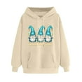 thumbnail image 1 of XIAOCHA Women Hoodies Happy New Year Graphic Hoodie Beige Pullover Sweatshirt Festive Print Long Sleeve Pocketed Top New Year Holiday Wear, 1 of 3