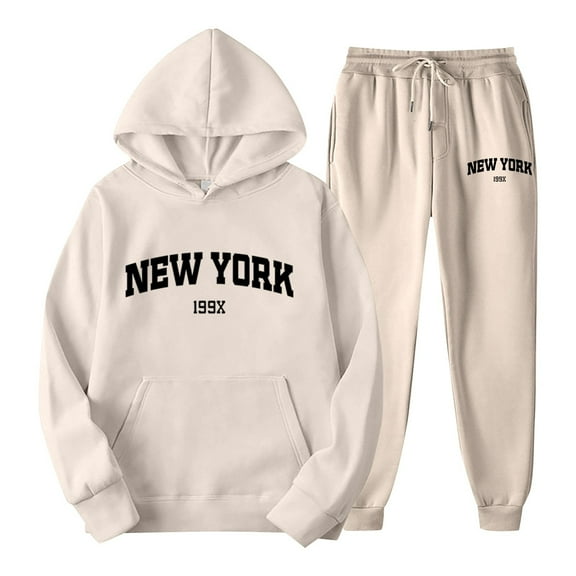 XIAOCHA Women Hoodies Set Letter Print Kangaroo Pocket Long Sleeves Hooded Sweatshirt Drawsting Waist Jogger Pants Casual Tracksuit Set XXXL