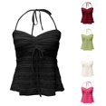 thumbnail image 1 of XIAOCHA Women Lace Halter Tank Top Tie Back Ruched Sleeveless Party Vest Tops, 1 of 6