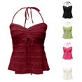 thumbnail image 1 of XIAOCHA Women Lace Halter Tank Top Tie Back Ruched Sleeveless Party Vest Tops, 1 of 7