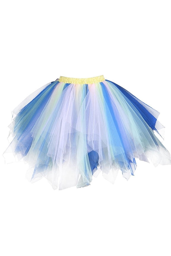 Women Ombre Tulle Tutu Skirt Elastic Waist Layered Asymmetric Mini Skirt Party Festival Dance Wear Skirt