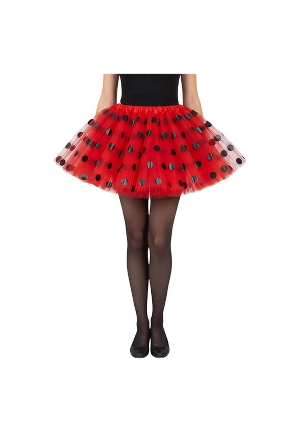Women Polka Dot Tulle Tutu Skirt Elastic Waist Layered Mesh Skirt Costume Party Performance Wear Skirt