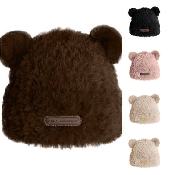 XIAOCHA Women’S Bear‑Ear Beanie Fuzzy Hats Fall‑Winter Daily‑Use Toque,Coffee