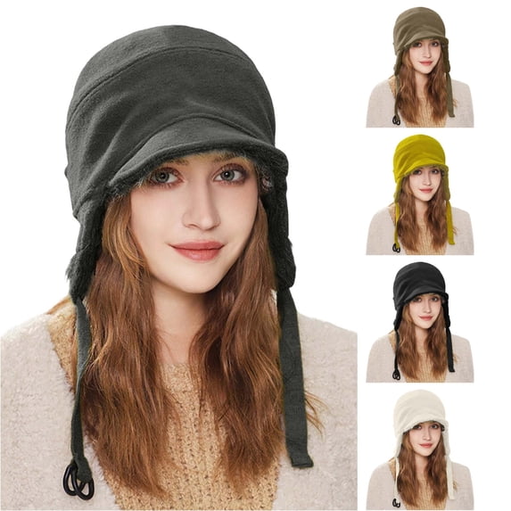 XIAOCHA Women’S Brimmed Ear‑Flap Beanie,Fleece‑Lined Fall‑Winter Outdoor Trapper,Grey