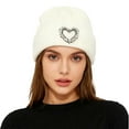 thumbnail image 1 of XIAOCHA Women’S Chic Heart‑Gem Beanie，Rhinestone‑Trim Fall‑Winter Outdoor Toque,White, 1 of 8