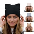 thumbnail image 1 of XIAOCHA Women’S Cute Cat‑Ear Beanie，Solid Rib‑Knit Fall‑Winter Outdoor Skullcap,Black, 1 of 4