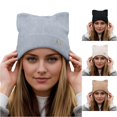 thumbnail image 1 of XIAOCHA Women’S Cute Cat‑Ear Beanie，Solid Rib‑Knit Fall‑Winter Outdoor Skullcap,Grey, 1 of 4