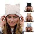 thumbnail image 1 of XIAOCHA Women’S Cute Cat‑Ear Beanie，Solid Rib‑Knit Fall‑Winter Outdoor Skullcap,White, 1 of 4