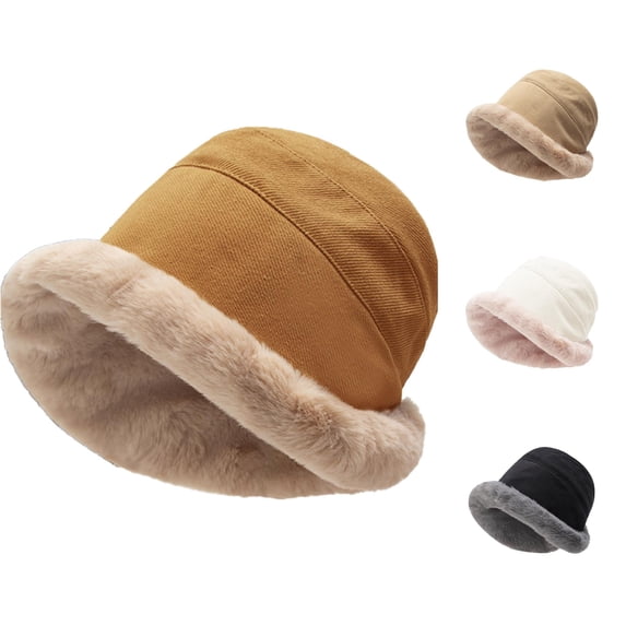 XIAOCHA Women’S Fleece‑Trim Bucket Hat Solid Hats Outdoor Fall‑Winter Toque,Yellow