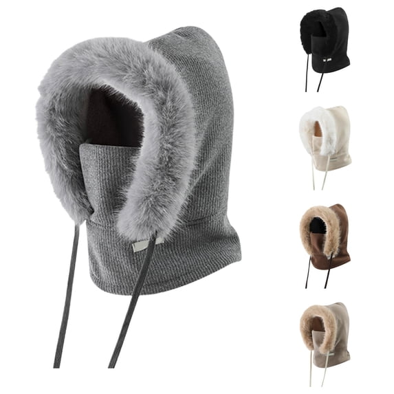 XIAOCHA Women’S Furry‑Trim Trapper Hat Knit Hats Fall‑Winter Daily‑Use Bonnet,Grey