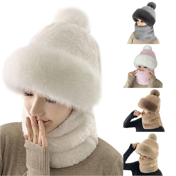 XIAOCHA Women’S Integrated‑Neck‑Gaiter Beanie Solid Hats Outdoor Fall‑Winter Bonnet,White