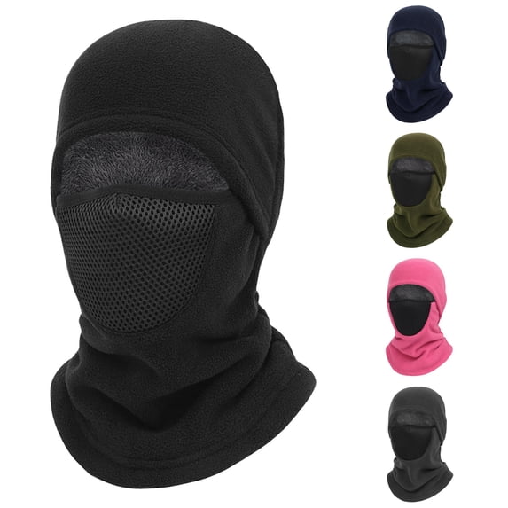 XIAOCHA Women’S Mesh‑Panel Balaclava Fleece‑Knit Fall‑Winter Outdoor Hood,Black