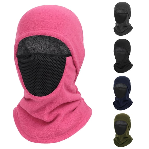 XIAOCHA Women’S Mesh‑Panel Balaclava Fleece‑Knit Fall‑Winter Outdoor Hood,Hot Pink