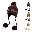 thumbnail image 1 of XIAOCHA Women’S Multi‑Pom Earflap Trapper，Geo‑Knit Hats，Fall‑Winter Outdoor Skullcap,Coffee, 1 of 4