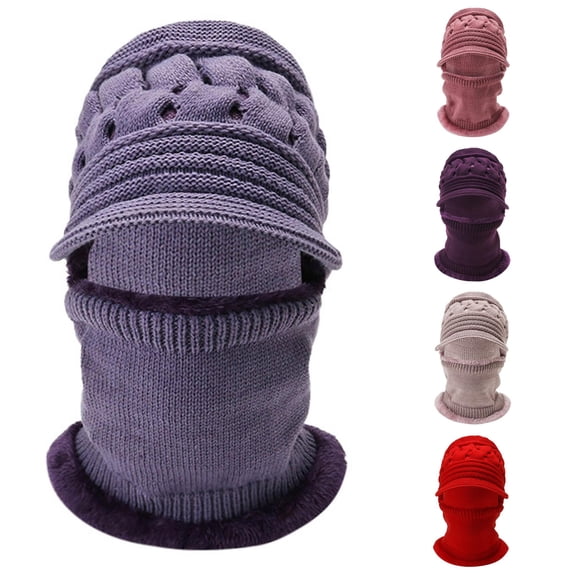 XIAOCHA Women’S Open‑Knit Brimmed Balaclava Solid Fall‑Winter Hood,Light Purple