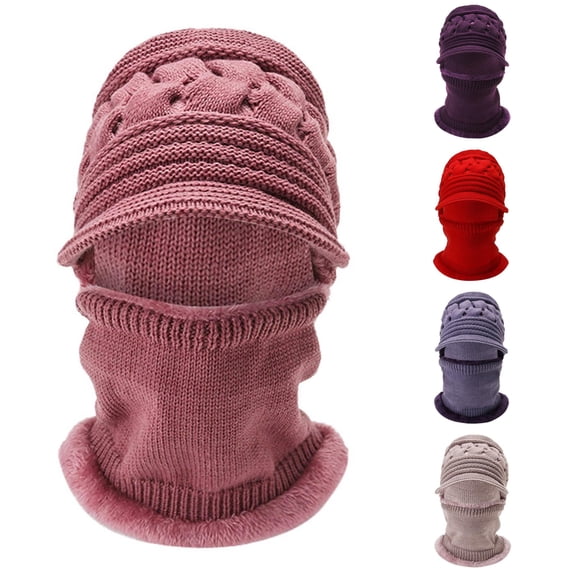 XIAOCHA Women’S Open‑Knit Brimmed Balaclava Solid Fall‑Winter Hood,Pink