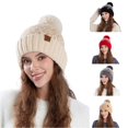 thumbnail image 1 of XIAOCHA Women’S Pom‑Pom Beanie，Knit‑Rib Fall‑Winter Outdoor Toque,Beige, 1 of 4
