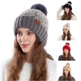 thumbnail image 1 of XIAOCHA Women’S Pom‑Pom Beanie，Knit‑Rib Fall‑Winter Outdoor Toque,Grey, 1 of 4