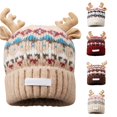 thumbnail image 1 of XIAOCHA Women’S Reindeer‑Antler Beanie，Fair‑Isle‑Knit Fall‑Winter Outdoor Toque,Khaki, 1 of 4