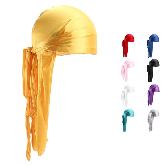 XIAOCHA Women’S Satin‑Tie Durag Solid Hats Casual Fall‑Winter Headwrap,Yellow