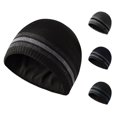 thumbnail image 1 of XIAOCHA Women’S Stripe‑Print Beanie，Solid‑Rib Fall‑Winter Outdoor Toque,Black, 1 of 5