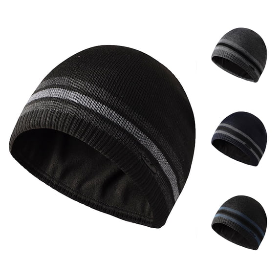 XIAOCHA Women’S Stripe‑Print Beanie,Solid‑Rib Fall‑Winter Outdoor Toque,Black