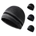 thumbnail image 1 of XIAOCHA Women’S Stripe‑Print Beanie，Solid‑Rib Fall‑Winter Outdoor Toque,Dark Gray, 1 of 5