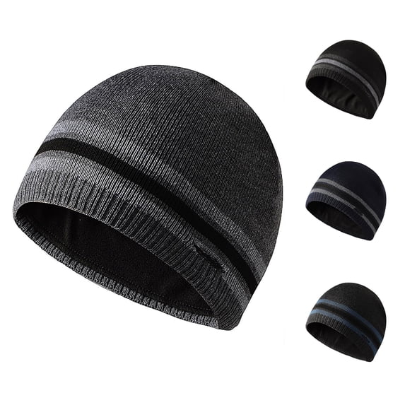 XIAOCHA Women’S Stripe‑Print Beanie,Solid‑Rib Fall‑Winter Outdoor Toque,Dark Gray