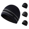 thumbnail image 1 of XIAOCHA Women’S Stripe‑Print Beanie，Solid‑Rib Fall‑Winter Outdoor Toque,Navy, 1 of 5