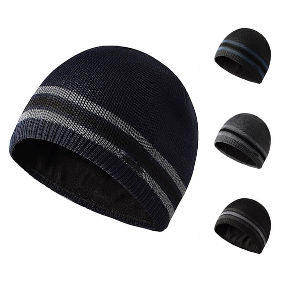 XIAOCHA Women’S Stripe‑Print Beanie,Solid‑Rib Fall‑Winter Outdoor Toque,Navy