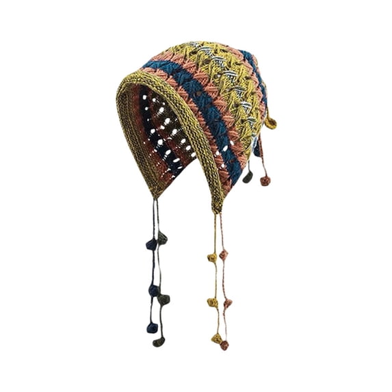XIAOCHA Women’S Tassel‑Dangle Trapper,Multistitch‑Knit Hats,Fall‑Winter Outdoor Skullcap,Yellow