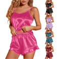 thumbnail image 1 of XIAOCHA Women Satin Cami Set Ruffle Hem Shorts Sleeveless Nightwear Two Piece, 1 of 9