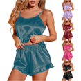 thumbnail image 1 of XIAOCHA Women Satin Cami Set Ruffle Hem Shorts Sleeveless Nightwear Two Piece, 1 of 7