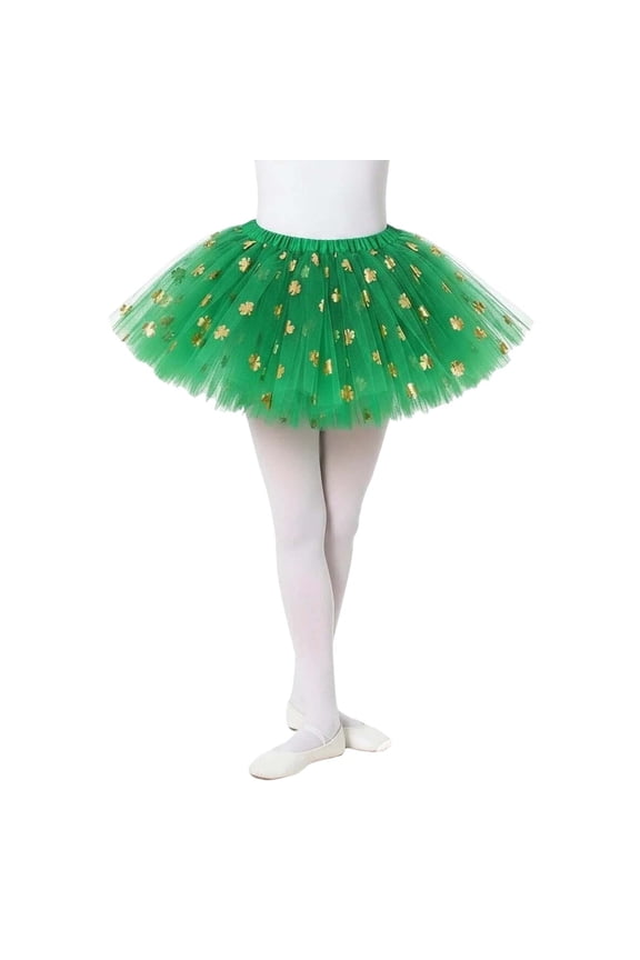 Women Shamrock Print Tulle Tutu Skirt Elastic Waist Layered Mesh Skirt St. Patrick's Day Party Wear Skirt