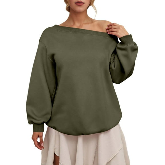 XIAOCHA Women Solid Color Sweatshirt Off-Shoulder Casual Sweatshirts Soft Puff Sleeves Elegance Top