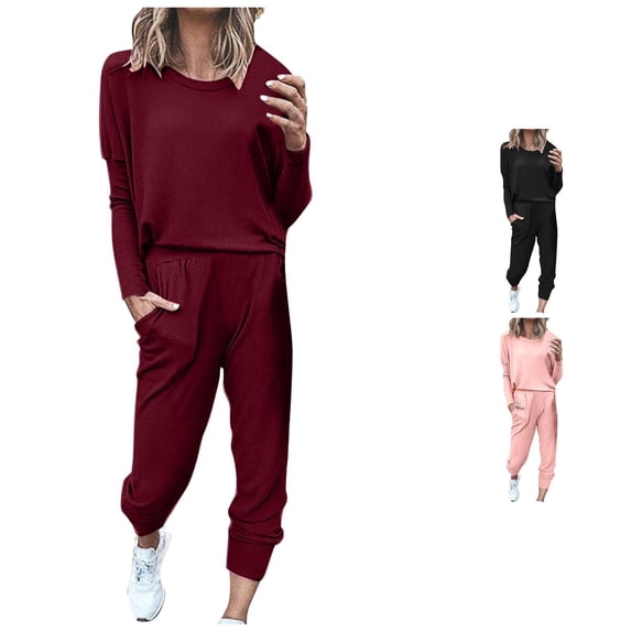 XIAOCHA Women Solid Print Tracksuit Long Sleeve Jogger Pants Loungewear
